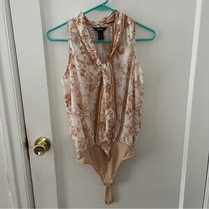 NWOT Express Floral Tie Neck Blouse Bodysuit S